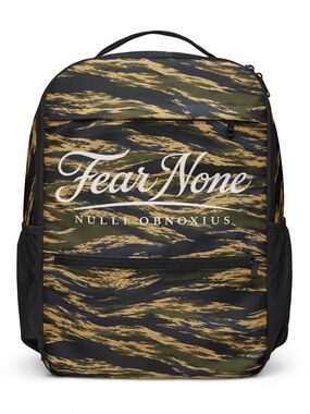 Camouflage Tiger-Stripe Fear None Backpack in Green & Black
